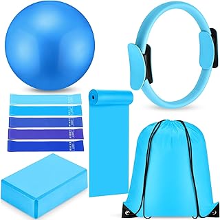 Silipull 10 Pcs Pilates Ring Blocks Set for Women Home Yoga Equipment Accessories Pilates Ring Circle and Ball Workouts Gift Include Ball Yoga Circle Resistance Bands Block Straps Gym Bag