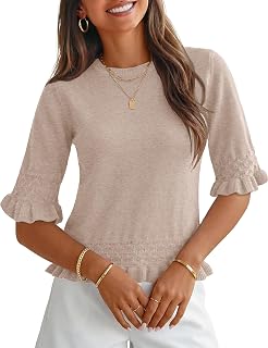 Womens 3/4 Sleeve Sweater Crewneck Knit Peplum Sweater Tops