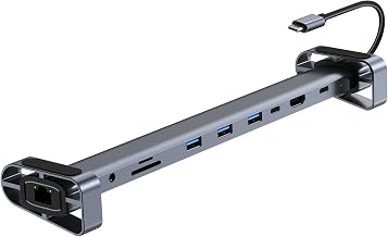 10-in-1 USB-C Laptop Docking Station with Adjustable Stand, Silver | 100W Power Delivery, 4K HDMI, Gigabit Ethernet, SD/TF Card Reader, 3 USB 3.0 Ports