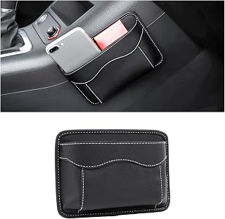 Car Seat Side Pocket Organizer, PU Leather Mini Storage Bag for Auto Door Window Console, Pen Phone Holder Tray Pouch Vehicle Seat Gap Filler for Organize Document, Registration, Notepad (Black)