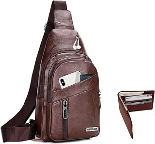 Sling Bag Set, PU Leather Sling Bag, Multi-Zipper Design for Travel, Outdoors, Valentine’s Day Gifts