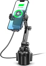 [Upgraded] TOPGO Cup Phone Mount Wireless Charger,Universal Cell Phone Holder Car Charger Wireless-Charger-Cup-Phone-Holder Fast Charging for iPhone16/16 Pro/16 Pro Max, Samsung Galaxy - Black