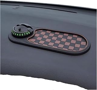 Multifunction Car Anti-Slip Mat Auto Phone Holder, Temporary Parking Number Pad 、 Secure Storage for Sunglasses, Keys(Brown Black)