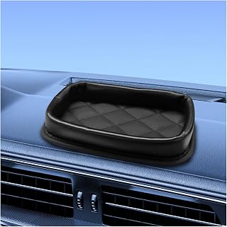 Craedli Car Dashboard Storage Tray, Multifunctional Leather Auto Center Console Organizer Box, Universal Anti-Slip Vehicle Interior Dash Container for Smartphones, Sunglasses, Keys, Coins(Solid)
