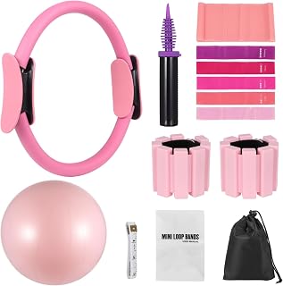 Pilates Equipment Kit for Home Workout, Pilates Ring Set with Ball, Ankle Wrist Weights, Resistance Bands, and Tape Measure, Women's Full Body Training Kit for Yoga