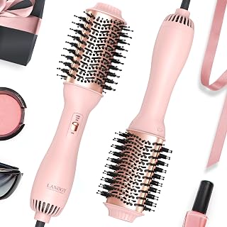 LANDOT Hair Blow Dryer Brush - One-Step Volumizer & Styler with Ceramic Titanium Barrel, Ionic Anti-Frizz Technology, 3 Heat/2 Speed Settings for All Hair Types, Rose Gold