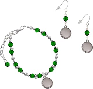 Stainless Steel Disc with Border Charm Beaded Bracelet and Earrings Set