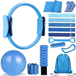 Pilates Ring Set with Adjustable Resistance - Full Body Workout Kit for Women, Portable Travel Bag & Anti-Slip Accessories