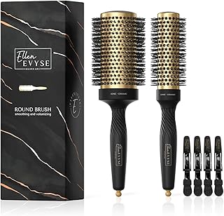 2 in 1 Ceramic Round Brush for Blow Drying,Ceramic Barrel for Hair Styling, Polished Bristles, Enhance Texture Volume, for Women & Men,with 4 Hair Clips (2.1 Inch&1.3 Inch)