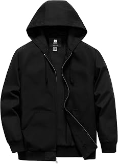 Men's Casual Cotton Jacket Lightweight Canvas Work Jacket Hooded Stylish Durable Windbreaker
