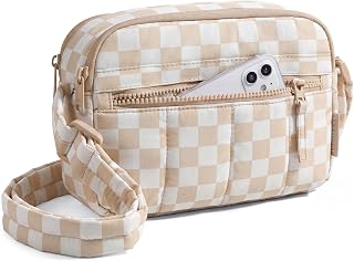 Cross Body Purse, Mini Crossbody Bags for Women Travel Purse, Puffy Shoulder Handbag Wallet with RFID Blocking Slots,Checkered