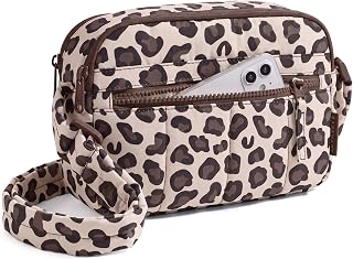 Cross Body Purse, Mini Crossbody Bags for Women Travel Purse, Puffy Shoulder Handbag Wallet with RFID Blocking Slots,Leopard