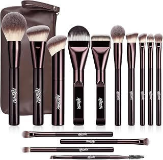 14 PCS Professional Makeup Brushes Set with Travel Cosmetic Bag（Brown） | Luxe Soft Synthetic Face & Eye Makeup Brush Kit for Foundation, Powder, Blush, Concealer, Eyeshadow, Contour, Eyebrow