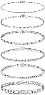 6PCS Stainless Steel Bracelets for Women Men,14K Gold Plated Cuban Link Paperclip Chain Bracelet Dainty 6.3/7/7.8/9.5 Inch Stainless Steel Bracelet Set Fashion Jewelry