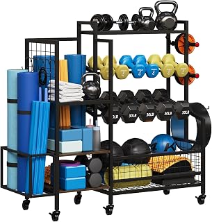 3-Tier Dumbbell Rack Stand Only - Adjustable Weight Rack for Home Gym, Heavy-Duty Weight Stand With Hooks for Dumbbells Kettlebells Foam Roller Yoga Mats Workout Equipment Storage Organizer