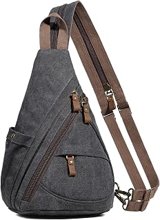 Canvas Sling Bag - Small Crossbody Backpack Shoulder Casual Daypack Rucksack for Men Women(Large Version,Black)