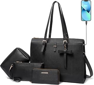 4pc Sets Laptop Bag for Women Large Leather Laptop Briefcase with USB Charging Port Computer Shoulder tote Bags Purse