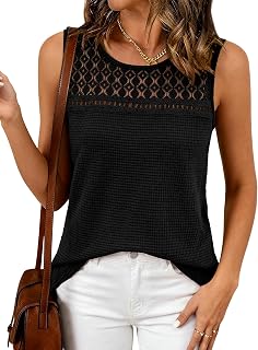 Tank Top for Women 2026 Sleeveless Shirts Waffle Knit Vest Crew Neck Casual Outfits Loose Blouses Summer Tops