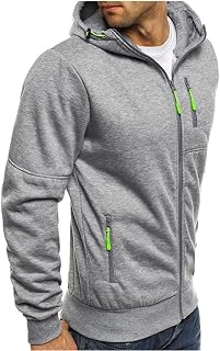 Men Hoodies Casual Hoodies for Men with Zip Pockets Full Zip Long Sleeve Sweatshirt Sports Hooded Jacket