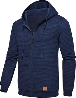 Men's Waffle Knit Full Zip Hoodie Lightweight Solid Color Sweatshirt Men's Casual Sport Jacket