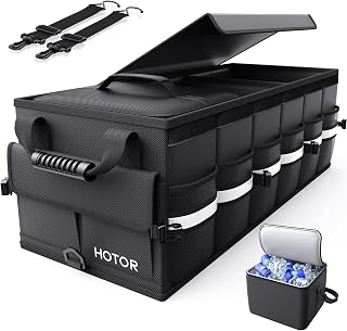 HOTOR Car Trunk Organizer - Trunk Organizer for SUV with Removable Cooler Bag, Foldable Cover, 3 Compartment Car Storage Essential Car Accessories for Truck, Van & Sedan, Black, 33.1" x 12.6" x 11.0"