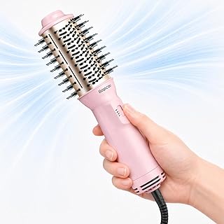 Travel Blow Dryer Brush in one, Dual Voltage 120V-240V Mini Hair Dryer Brush, Portable 2-Inch Hot Air Brush, 4-in-1 Dry, Volumize, Curl & Straighten Styler with EU&UK Plug