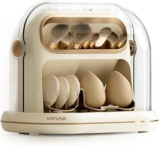 KAYUSO Electric Makeup Brush Dryer Machine, 3 in 1 Automatic Makeup Brush Dryer and Storage with Cover, Timed Cleaning Tool for Most Size Brushes and Sponges