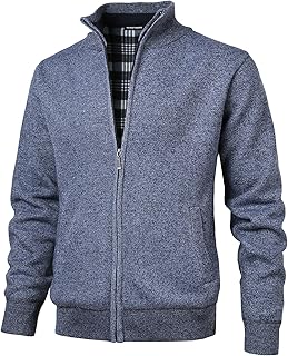 Men's Knitted Cardigan Sweater Fleece Lined Knitwear Stand Collar Jumper Full Zip Outerwear Thin Jacket