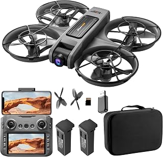 OBEST RC Drone With Screen On Controller (5.9in), Brushless Motor Drone with Dual Cameras (Electric Angle Adjustment), Optical Flow Positioning, 6CH Gyro, WIFI FPV, 100m Range, True 12-15min Flight (1