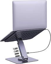 EJAY 360 Rotating Laptop Stand with 10Gbps USB 3.2 Hub, Heavy Duty Aluminum Computer Riser for Desk, Adjustable Ergonomic Holder for MacBook Pro Air, Dell, HP, Office