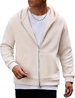 Mens Cropped Zip up Hoodie Jacket Corduroy Heavyweight Double Zipper Sweatshirts (S-XXL)