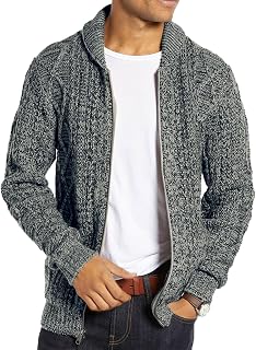 Mens Shawl Neck Cardigan Sweater Cable Knit Button Up Closure with Pockets Winter Sweaters Outerwear