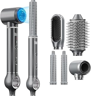 Quico 5 in 1 Blow Dryer Brush Set, Hot Hair Styler with Rotating Hair Dryer Brush, Auto Air Curler, Oval Brush, Curling Wand Set with Air Filter, Multi Styler Hair Tool, No Heat Damage
