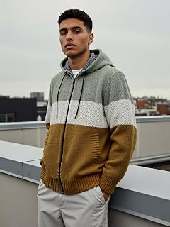 Mens Hoodies Knit Sweater Full Zipper Cardigan Sweaters Casual Knit Hooded Men Coat Jacket