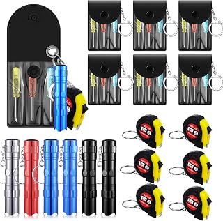 Quelay 18 Pcs Mini Screwdriver Tape Measure Keychains LED Flashlights Keychain Set Adult Pinata Stuffers Father's Day Neighbor Gifts for Men, No Batteries Included