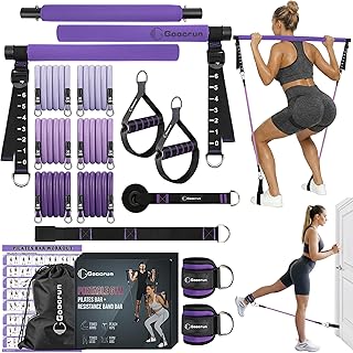 Goocrun Portable Pilates Bar Kit with Resistance Bands for Men and Women - 3 Set Exercise Resistance Bands - Multifunctional Home Gym - Supports Full-Body Workouts – with Fitness Poster and Video