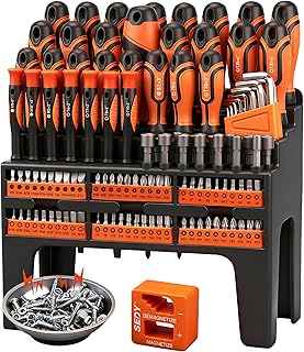 124-Piece Magnetic Screwdriver Set with Plastic Racking, Precision Screwdrivers, Magnetizer, Demagnetizer, Allen Keys, Nut Drivers, Ratchet Handles, Sockets & More - DIY Tools for Men, Tools Gift