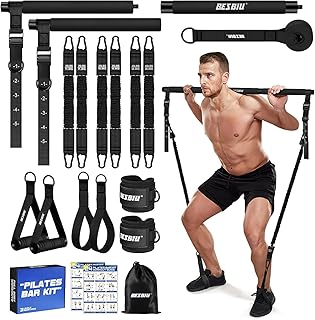 Pilates Bar Kit with Resistance Bands for Working Out, 210lbs Heavy Resistance Bands with Handles, Pilates Equipment with Resistance Band Bar for Men Women, At Home Gym Full Body Workout Equipment