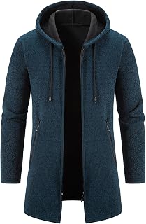 Men's Long Cardigan Hoodies Full-zip Fleece Lined Sweaters Knit Regular Fit Casual Sweater Hooded Coat wiht Pocket