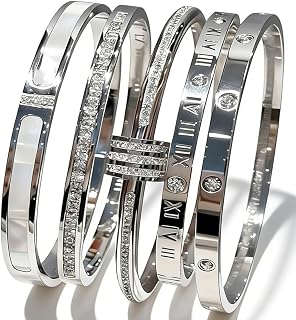 5-Piece Elegant Stainless Steel Bracelet Set, Fashionable Classic Design, Stainless Steel 5 Piece Bracelet Set, Non Tarnish Bangle, Elegant Bracelets Sets for Everyday and Formal Wear