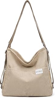 Corduroy Tote Backpack Crossbody Bag for Women, Convertible Shoulder Bags Designer Handbag for College, Work