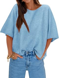Womens Half Sleeve Sweaters Oversized Boat Neck Knitted Pullover Sweater Trendy Casual Loose Fit Fall Tops