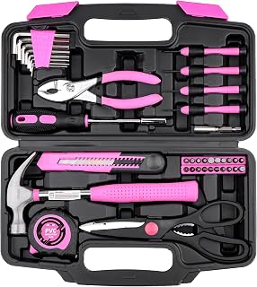 DOWELL 40 Pieces Home Tool Set Pink, General Household Hand Tool Kit with Plastic Toolbox Storage Case, Mini Repair Tool kit for Women, College Students, Home Use & More