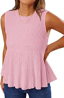 Womens Peplum Ribbed Tank Tops Cute Sleeveless Knit Ruffle Crew Neck 2026 Summer Sweater Vest