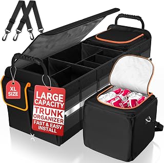 sevgili XL Heavy-Duty Trunk Organizer – Reinforced SUV & Truck Cargo Storage with 6 Adjustable Compartments, Trunk Organizer with Cooler, collapsible Large Trunk Organizer for Car with Cover