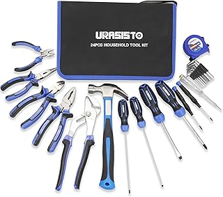 URASISTO 24-Piece Household Tool Kit for Men Repair Hand Tool Set Bag with Hammer, Screwdriver,Pliers, Wrench set with Storage Bag