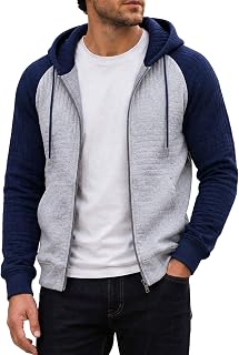 Men's Waffle Knit Hoodie Full Zip Up Hood Lightweight Long Sleeve Drawstring Casual Warm Sweatshirt Jacket with Pockets