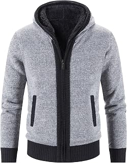 Men's Hooded Thickened Zipper Jacket Double Pocket Casual Knitted Sweater Loose Cotton Pullover (Light gray 1pc,XL)