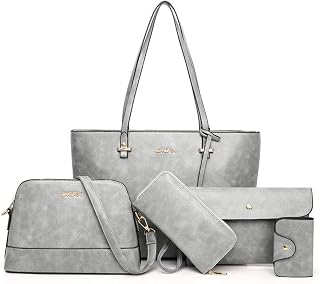 Handbag Set for Women 5 Pack Tote Purse Handbags Set PU Leather Satchel Bag
