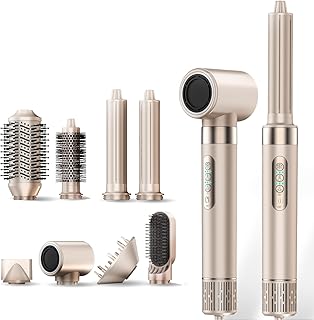 8-in-1 Hot Air Styler & Hair Dryer Brush Set, 110,000 RPM High-Speed Ionic Multi-Styler with Auto-Wrap Curlers, Diffuser, Volumizing & Thermal Brush for Fast Drying and a Smooth, Shiny Finish